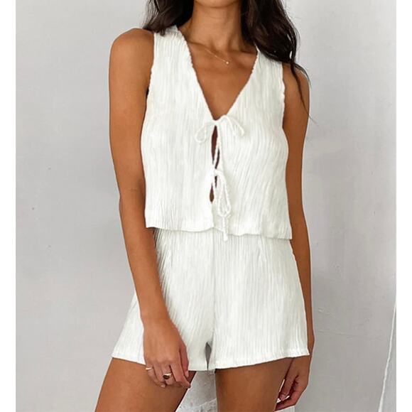 Commense Tie Front Sleeveless Top & Shorts Set M NWT - Picture 1 of 5